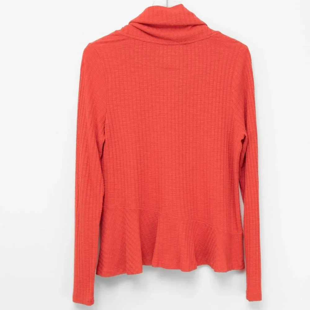 Maeve Anthropologie Addie Pullover Long Sleeve Ruffled Hacci Orange Size Large - Picture 3 of 7